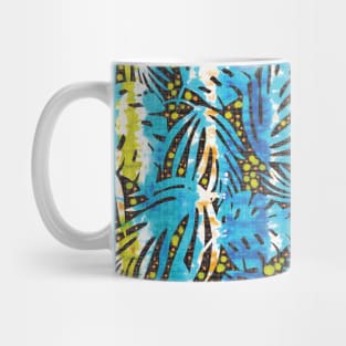 Tie-dyed jungle leaves in teal, blue and green Mug